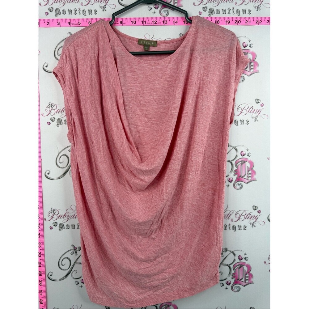 Lilla P T-shirt flowy red white Dusky Pink Draped Cowl Neck Blouse